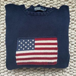 Polo Ralph Lauren Mens Sweater XL Blue Vintage 90s USA Flag Casual Pullover